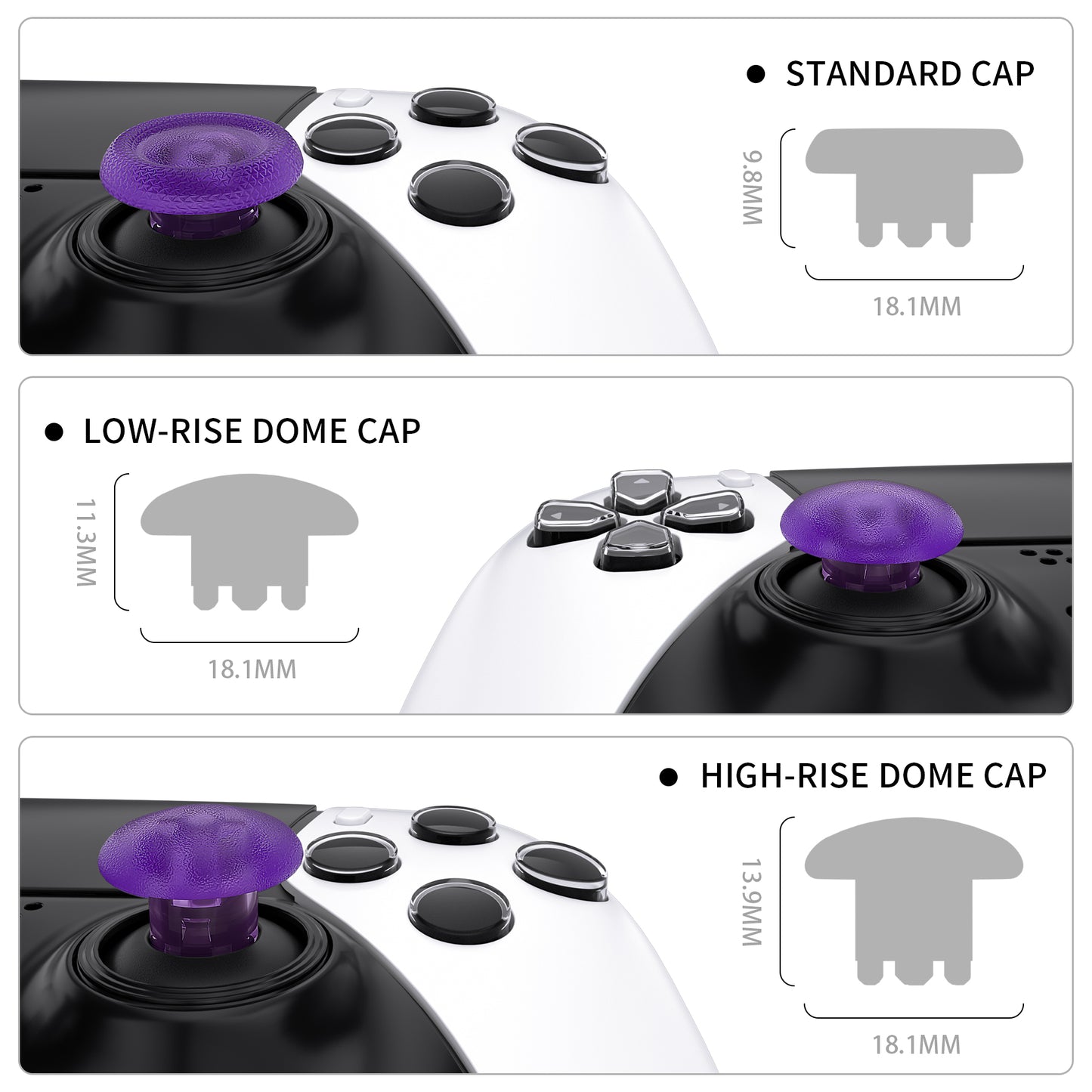eXtremeRate Retail Clear Atomic Purple Replacement Swappable Thumbsticks for PS5 Edge Controller, Custom Interchangeable Analog Stick Joystick Caps for PS5 Edge Controller - Controller & Thumbsticks Base NOT Included - P5J102