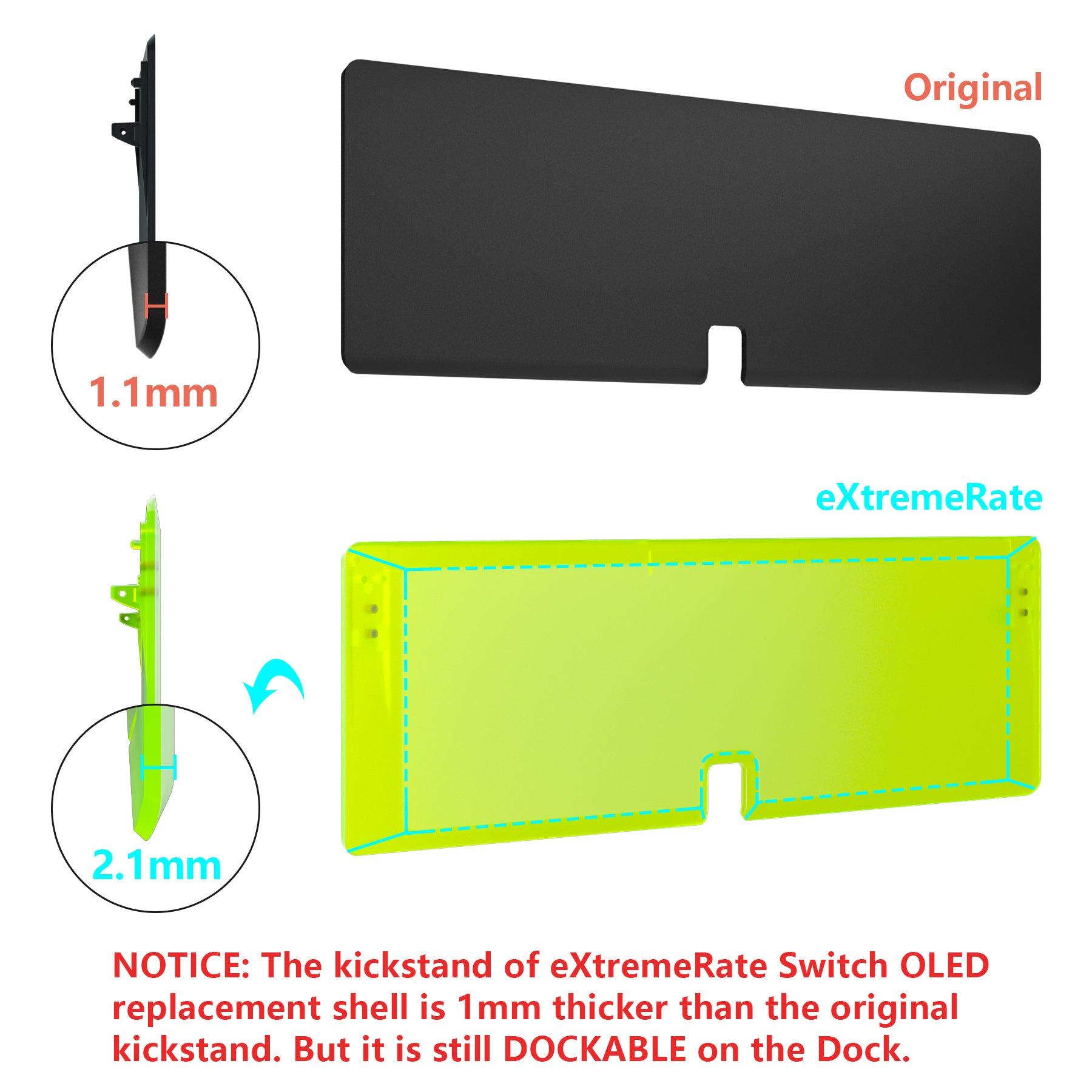 eXtremeRate Clear Lime Green Custom Full Set Shell for Nintendo