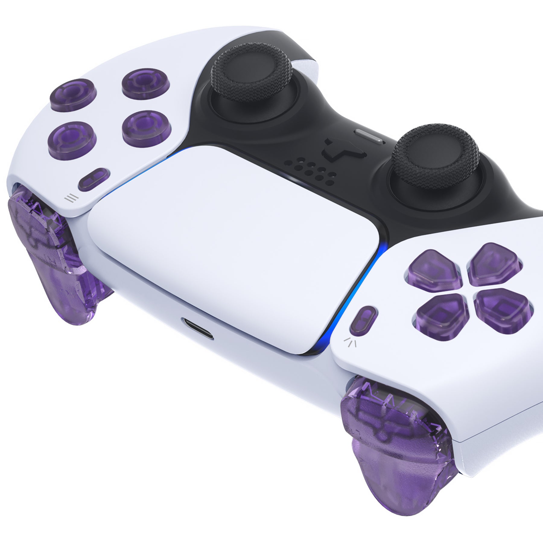 EXtremeRate PS5 Controller Buttons – Full Set Atomic Purple Clear Buttons For BDM-010 & BDM-020, DIY Customization Kit