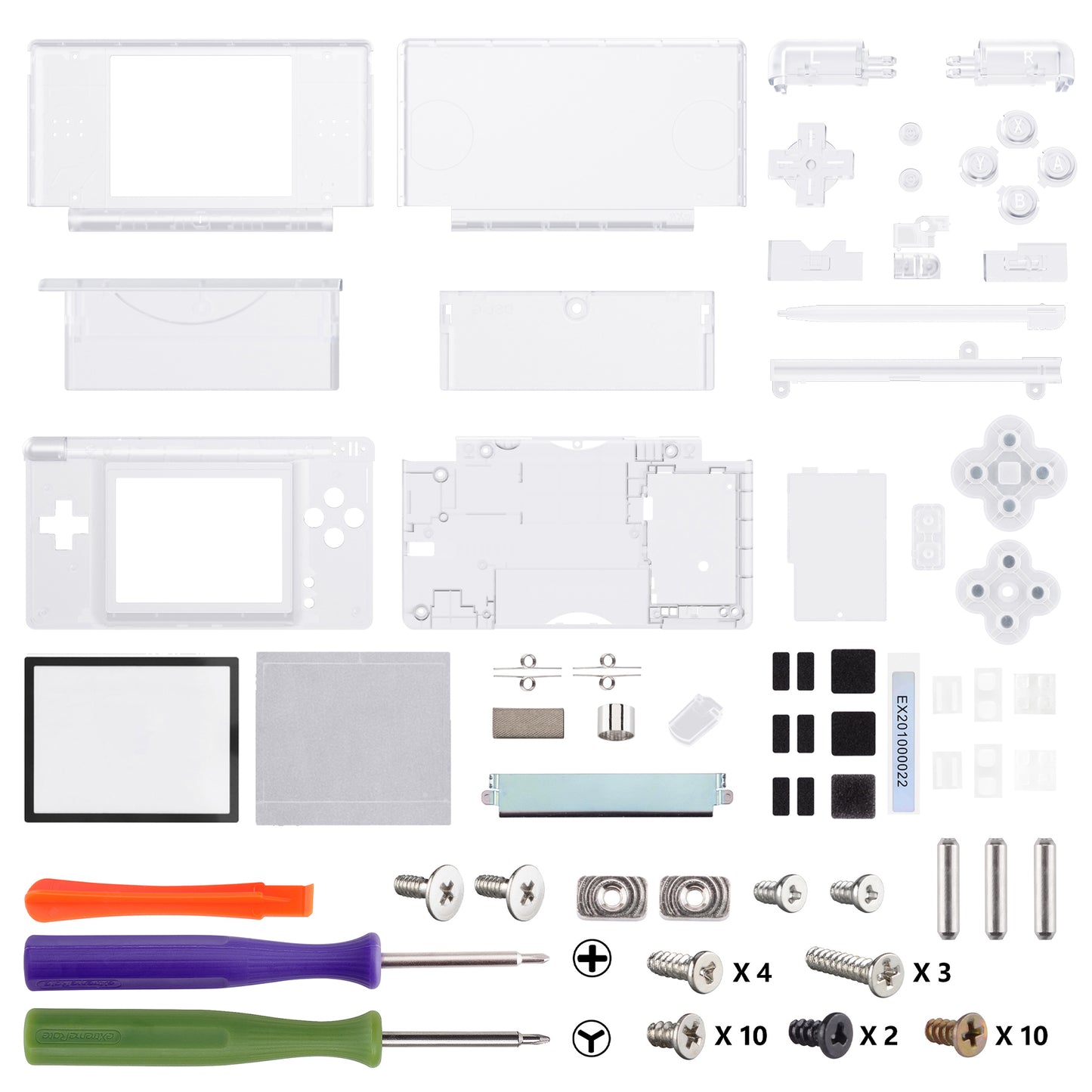 eXtremeRate Replacement Full Housing Shell & Buttons with Screen Lens for Nintendo DS Lite NDSL - Transparent Clear