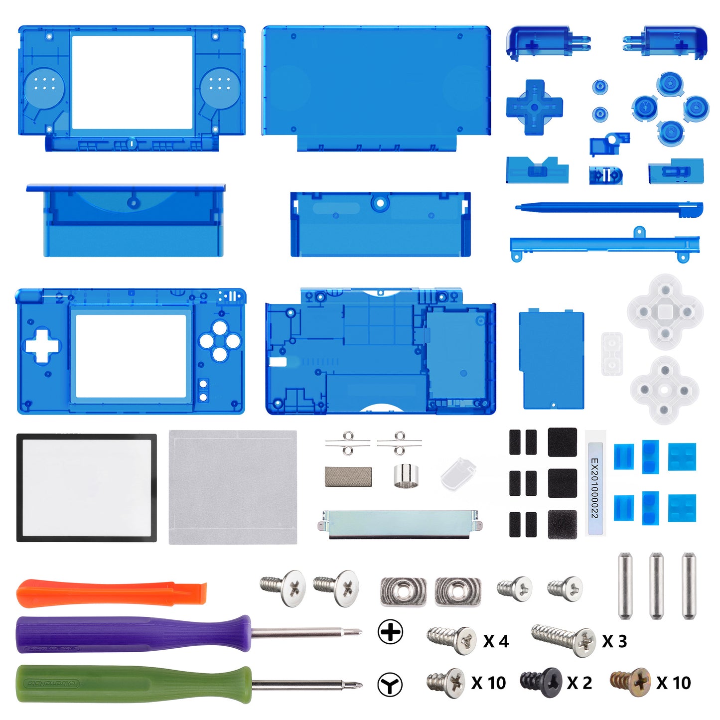 eXtremeRate Replacement Full Housing Shell & Buttons with Screen Lens for Nintendo DS Lite NDSL - Clear Blue