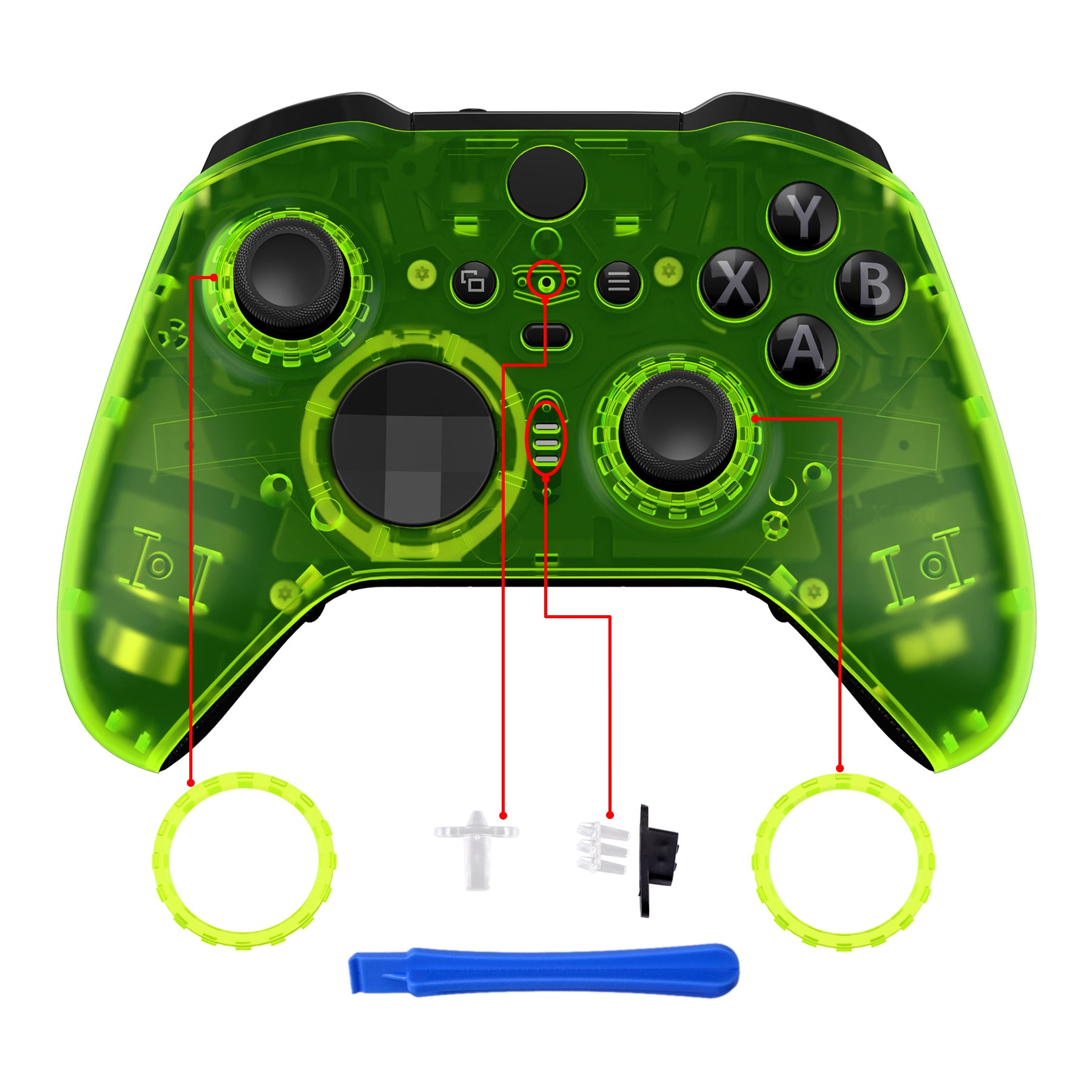 eXtremeRate Clear Lime Green Replacement Faceplate Cover for Xbox