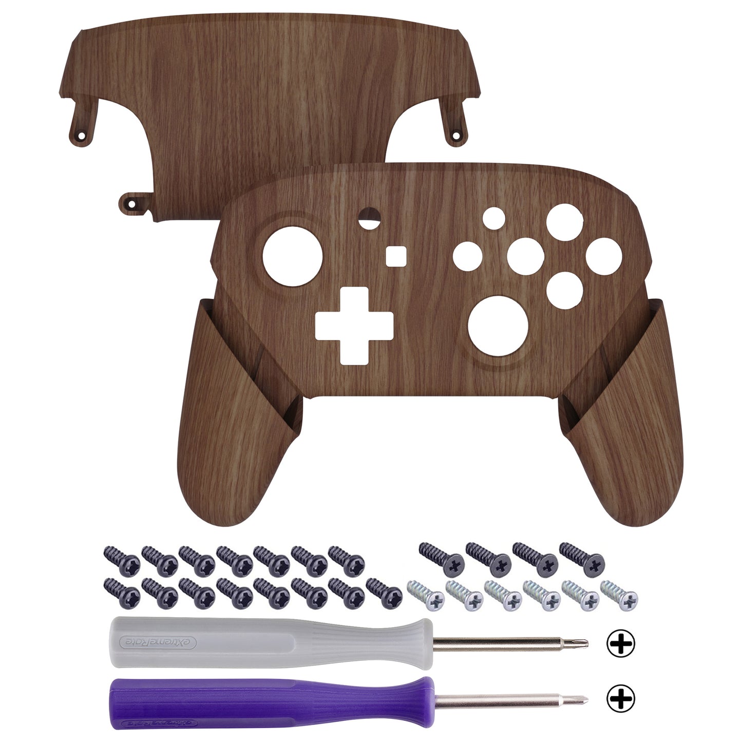 eXtremeRate Replacement Full Set Shell Faceplate Backplate Handles for Nintendo Switch Pro - Wood Grain
