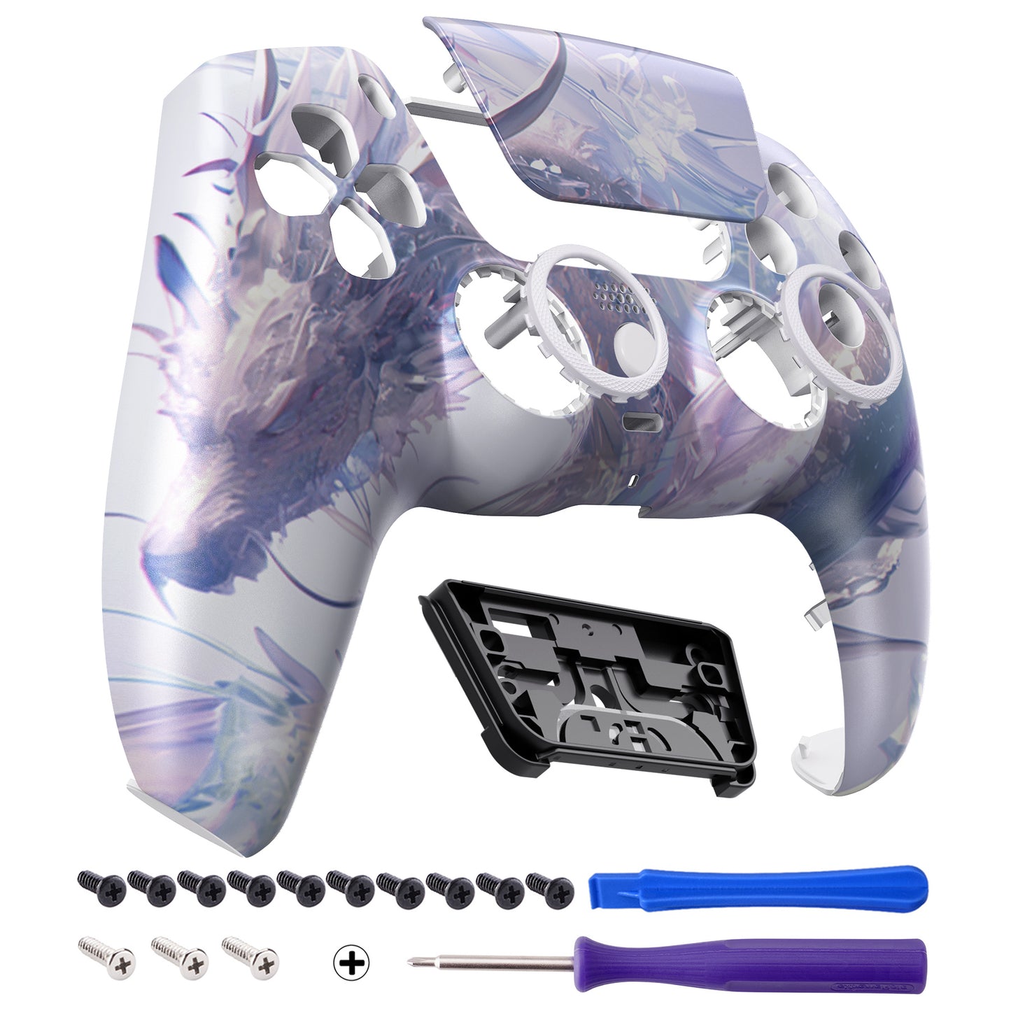 eXtremeRate LUNA Redesigned Replacement Front Shell with Touchpad Compatible with PS5 Controller BDM-010/020/030/040/050/060 - Crystal Dragon