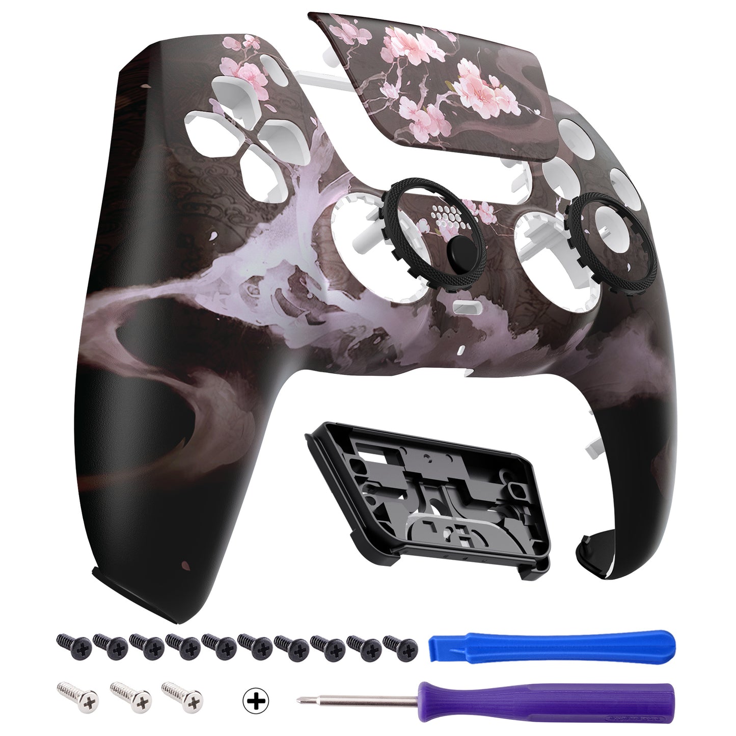 eXtremeRate LUNA Redesigned Replacement Front Shell with Touchpad Compatible with PS5 Controller BDM-010/020/030/040/050/060 - Blossom In The Darkness