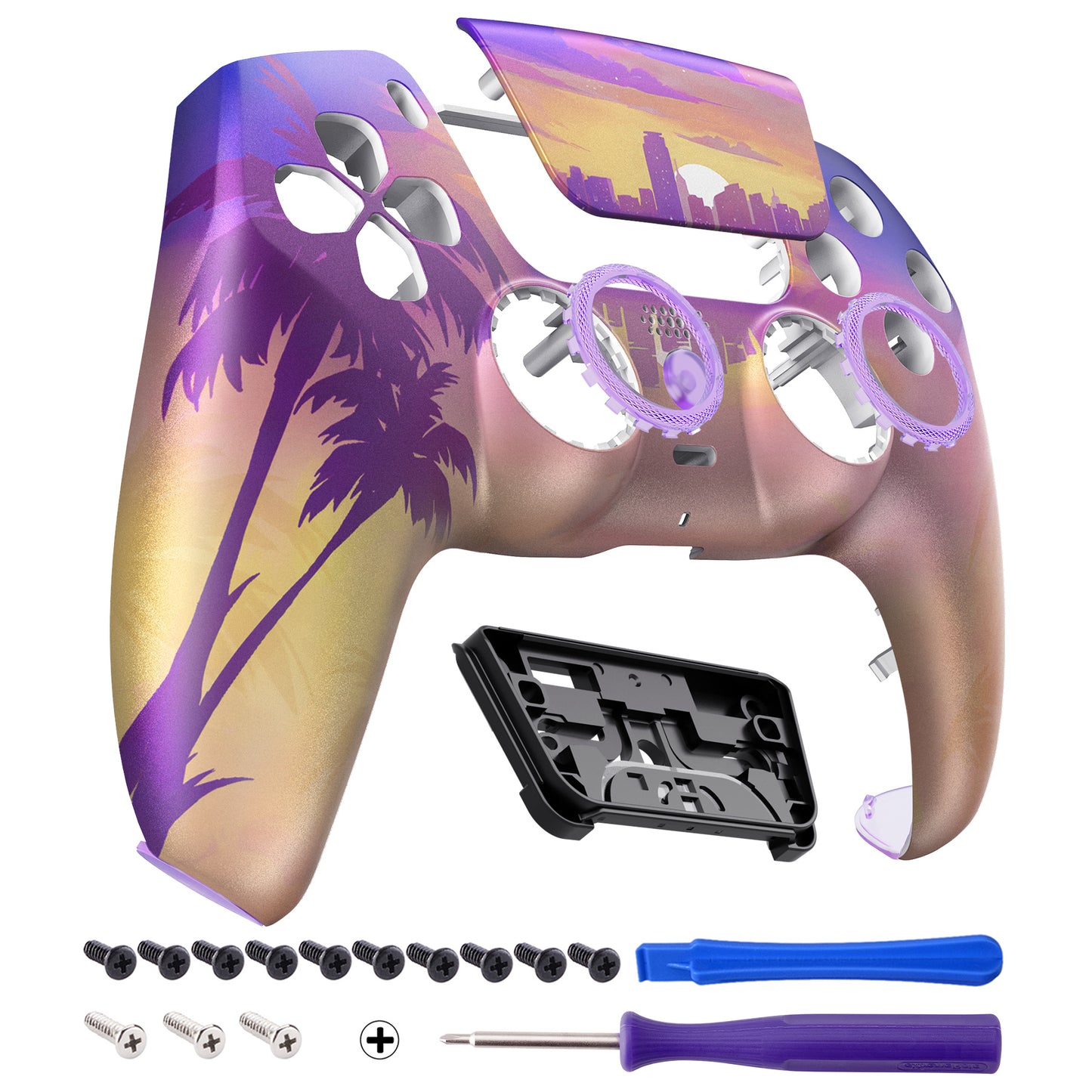 eXtremeRate LUNA Redesigned Replacement Front Shell with Touchpad Compatible with PS5 Controller BDM-010/020/030/040/050 - Neon Miami