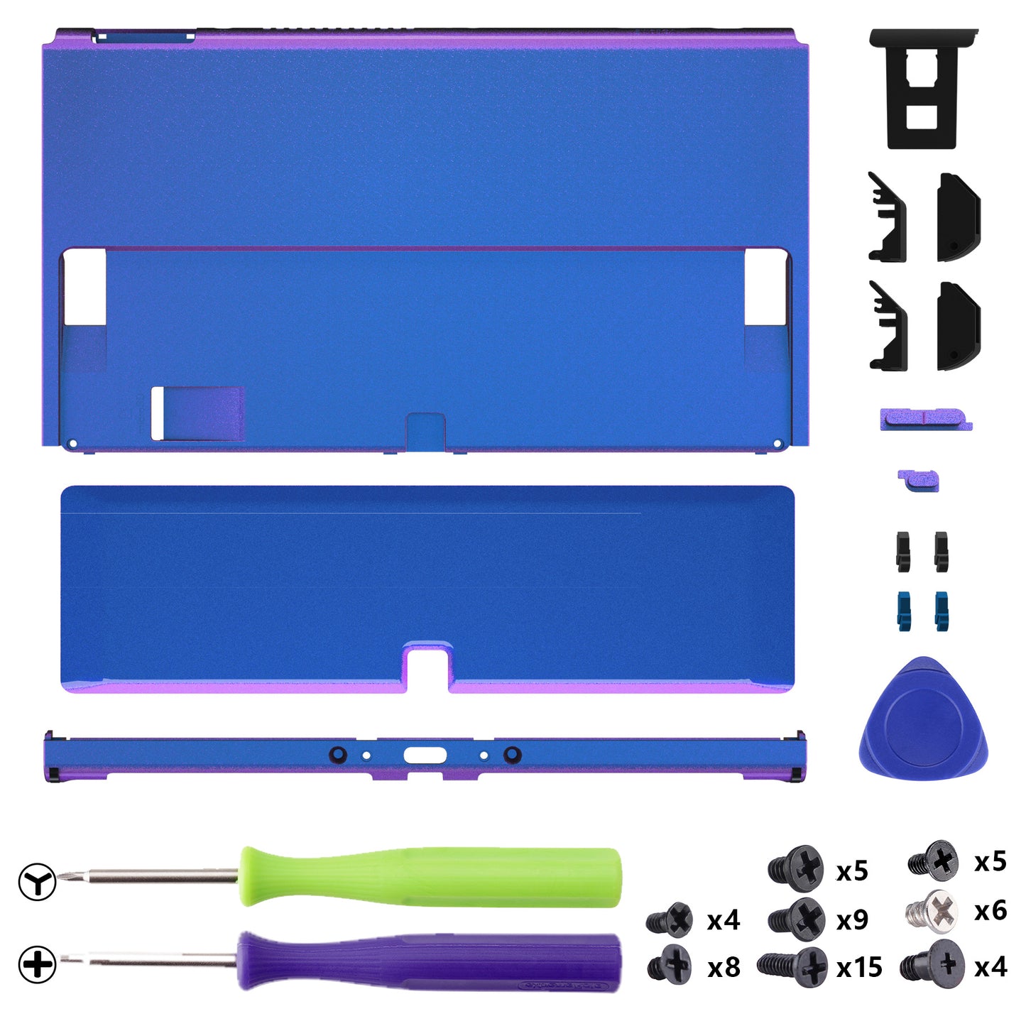 eXtremeRate Replacement Back Plate with Kickstand for Nintendo Switch OLED - Chameleon Purple Blue