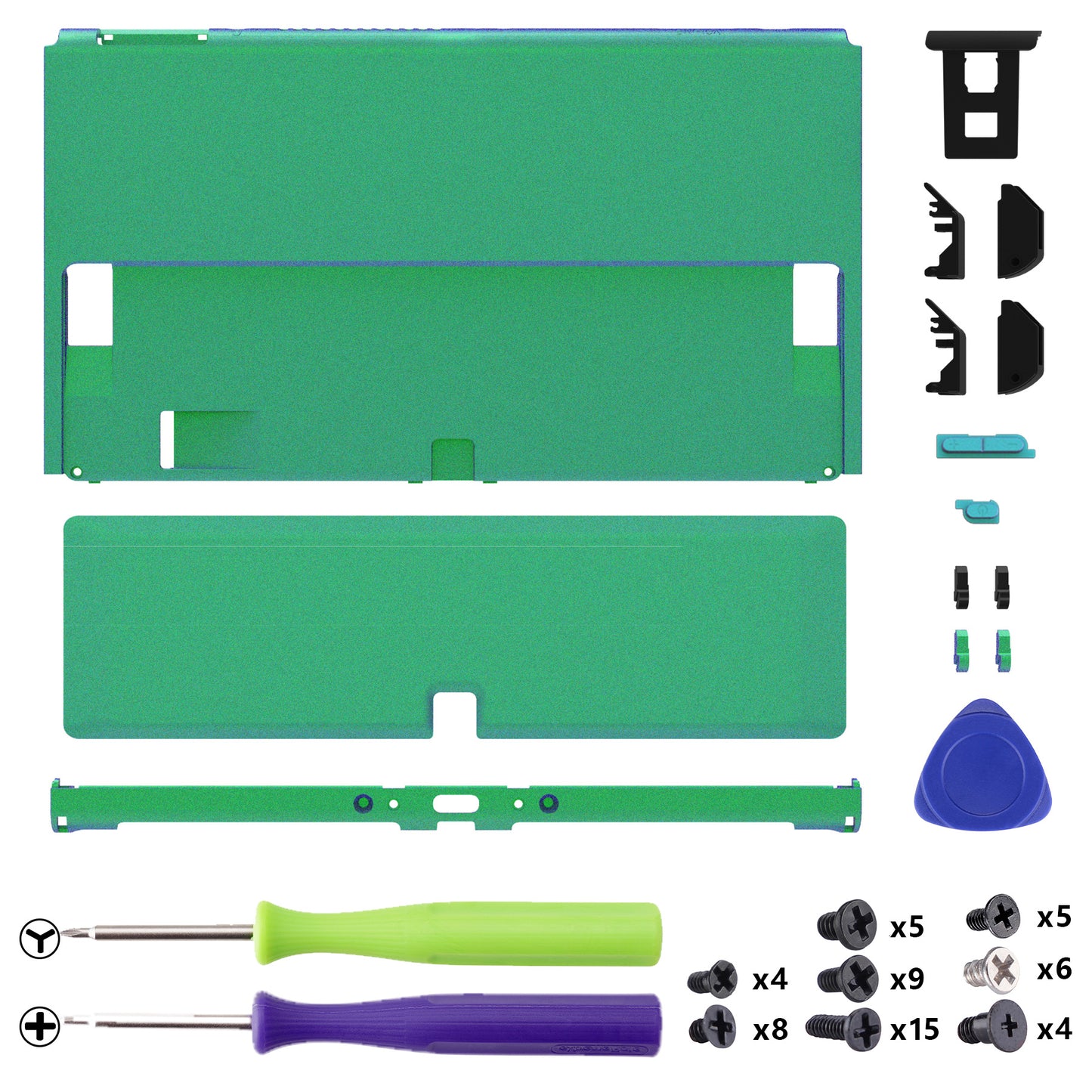 eXtremeRate Replacement Back Plate with Kickstand for Nintendo Switch OLED - Chameleon Green Purple