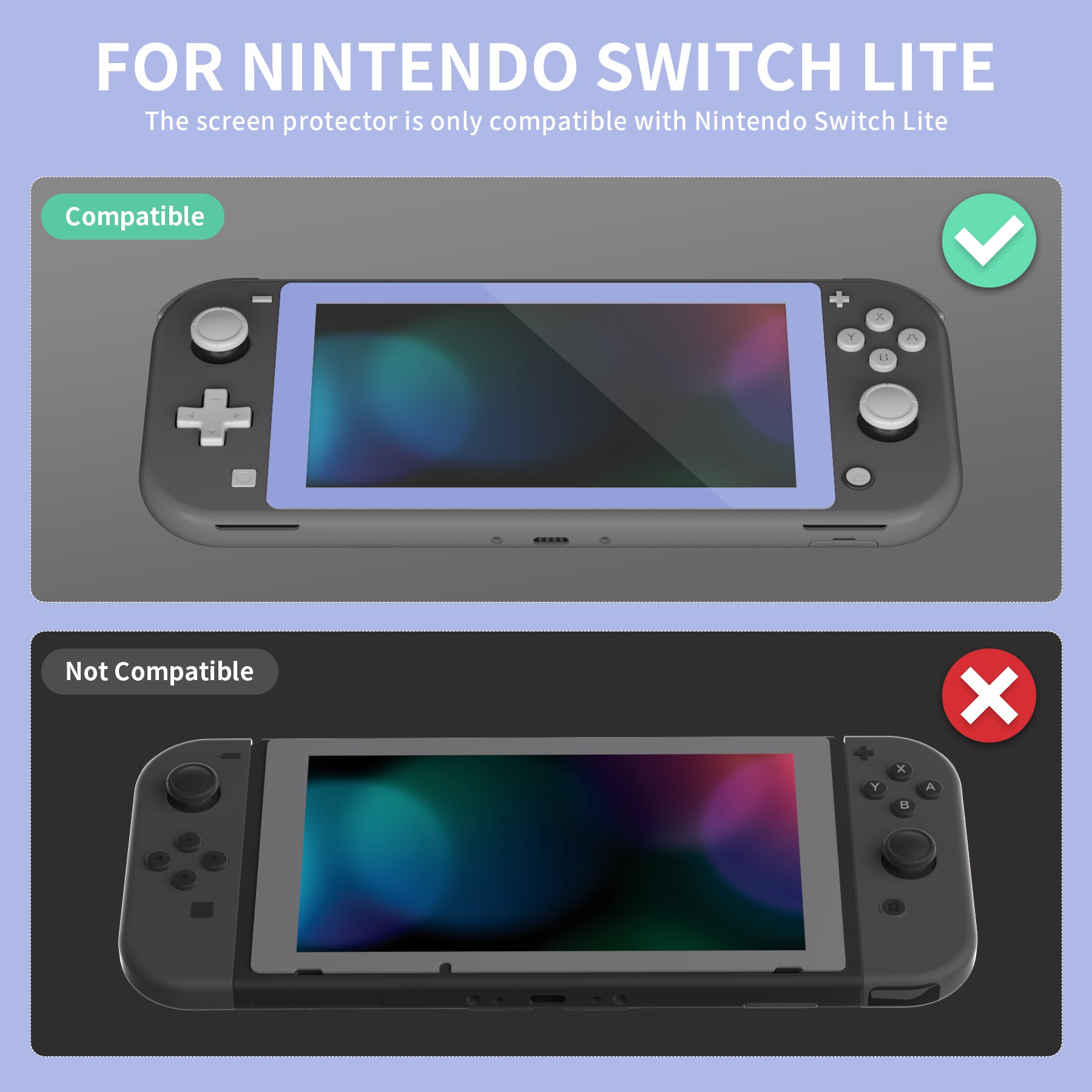 eXtremeRate 2 Pack Light Violet Border Transparent HD Clear Saver
