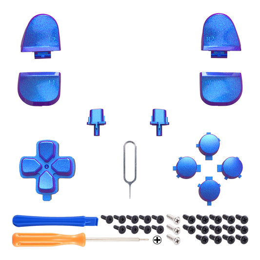 eXtremeRate Replacement Full Set Buttons Compatible with PS5 Controller BDM-030/040/050 - Chameleon Purple Blue