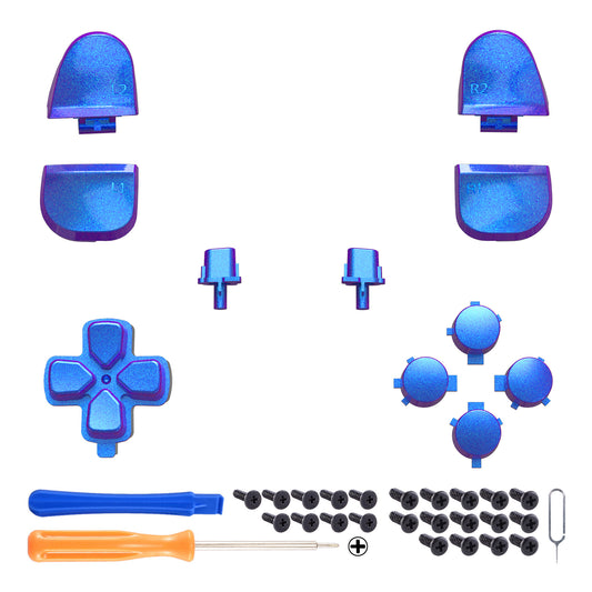 eXtremeRate Replacement Full Set Buttons Compatible with PS5 Controller BDM-030/040/050/060 - Chameleon Purple Blue