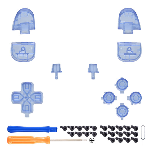 eXtremeRate Replacement Full Set Buttons Compatible with PS5 Controller BDM-030/040/050/060 - Crystal Clear Light Blue