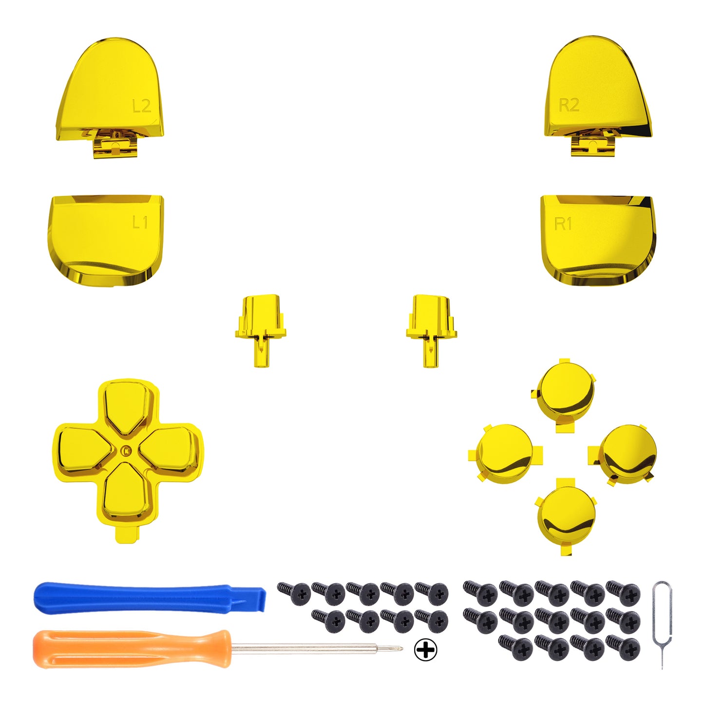 eXtremeRate Replacement Full Set Buttons Compatible with PS5 Controller BDM-030/040/050/060 - Chrome Gold