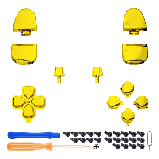 eXtremeRate Replacement Full Set Buttons Compatible with PS5 Controller BDM-030/040/050/060 - Chrome Gold