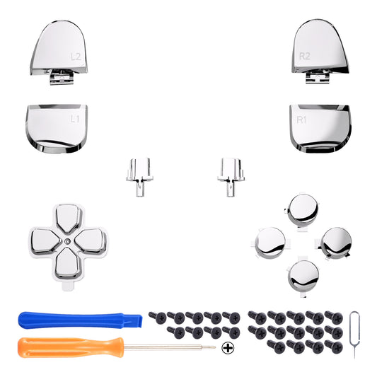 eXtremeRate Replacement Full Set Buttons Compatible with PS5 Controller BDM-030/040/050/060 - Chrome Silver