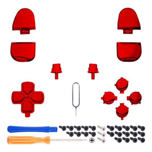 eXtremeRate Replacement Full Set Buttons Compatible with PS5 Controller BDM-030/040/050 - Chrome Red