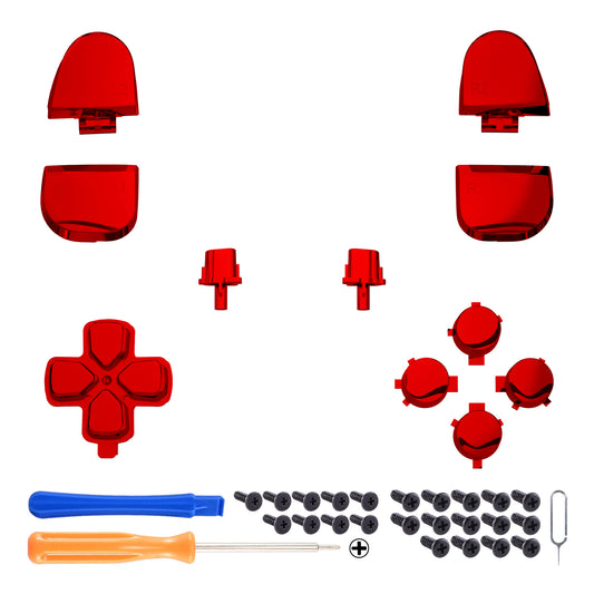 eXtremeRate Replacement Full Set Buttons Compatible with PS5 Controller BDM-030/040/050/060 - Chrome Red