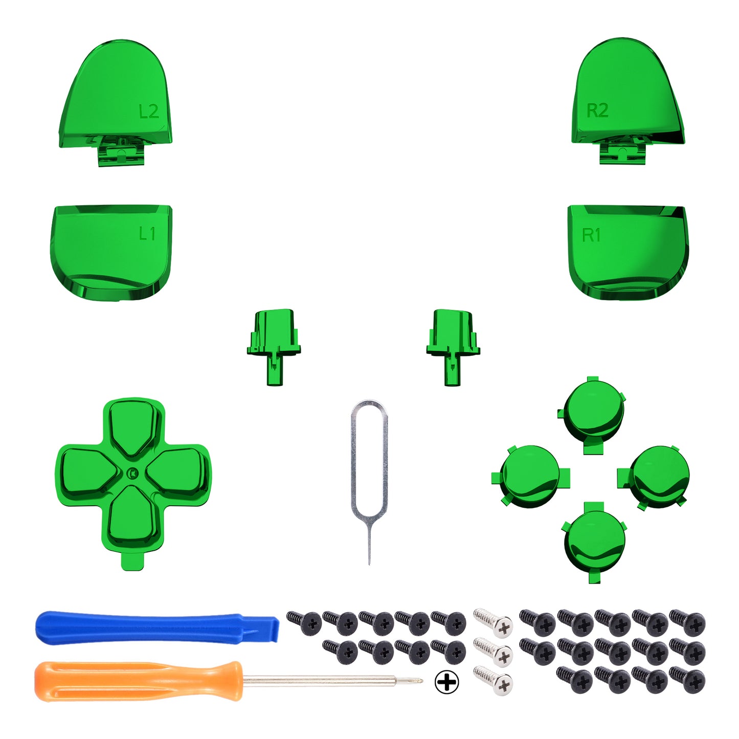 eXtremeRate Replacement Full Set Buttons Compatible with PS5 Controller BDM-030/040/050 - Chrome Green