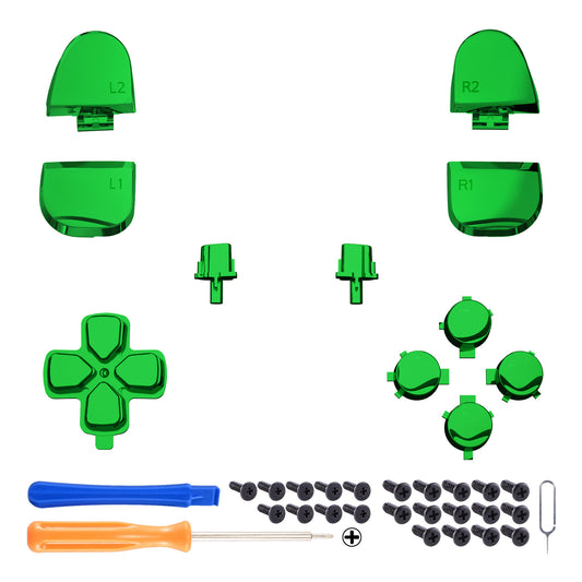 eXtremeRate Replacement Full Set Buttons Compatible with PS5 Controller BDM-030/040/050/060 - Chrome Green