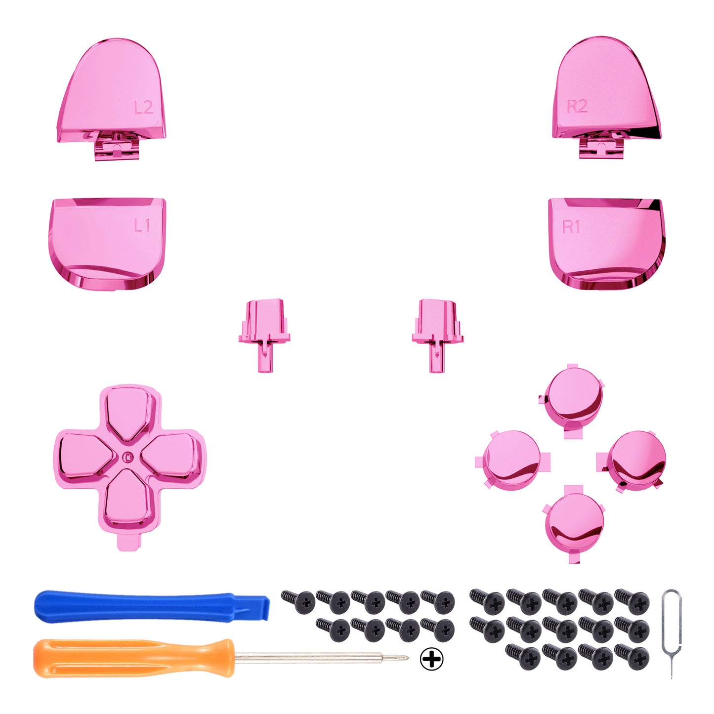 eXtremeRate Replacement Full Set Buttons Compatible with PS5 Controller BDM-030/040/050/060 - Chrome Pink