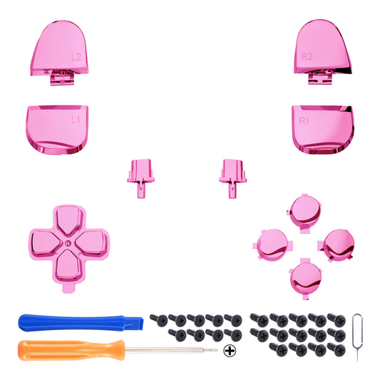 eXtremeRate Replacement Full Set Buttons Compatible with PS5 Controller BDM-030/040/050/060 - Chrome Pink