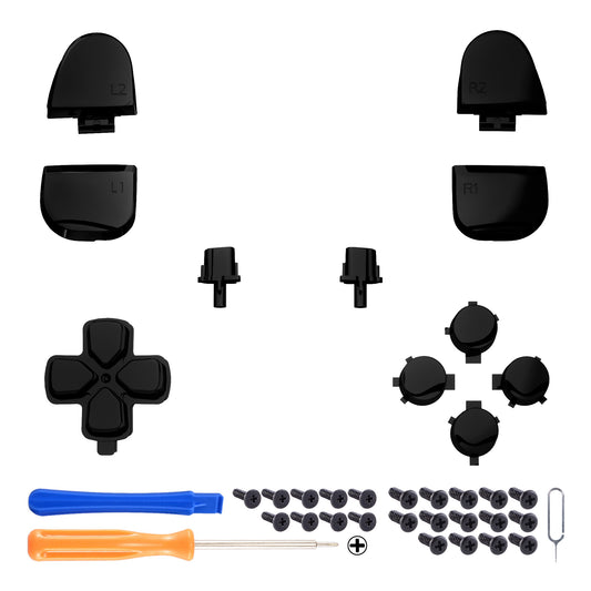 eXtremeRate Replacement Full Set Buttons Compatible with PS5 Controller BDM-030/040/050/060 - Chrome Black