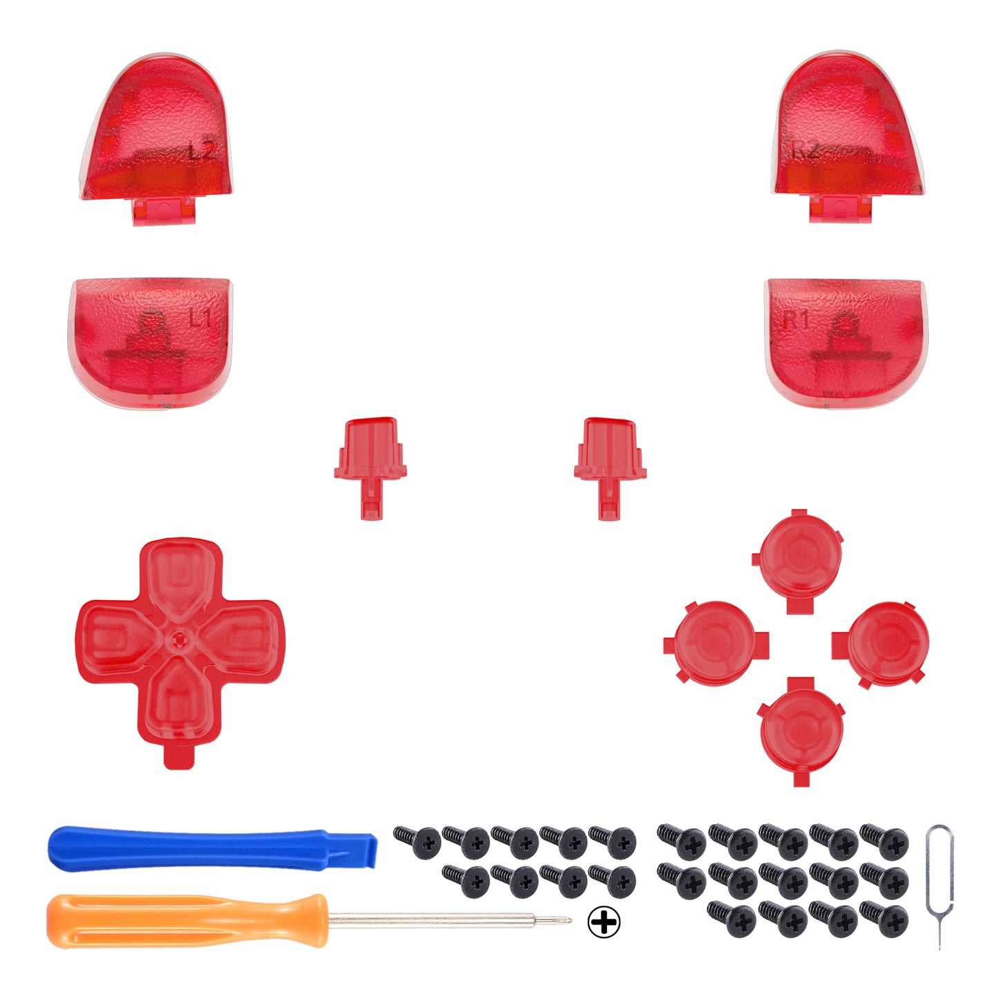 eXtremeRate Replacement Full Set Buttons Compatible with PS5 Controller BDM-030/040/050/060 - Clear Red