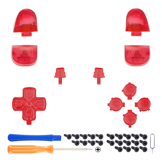 eXtremeRate Replacement Full Set Buttons Compatible with PS5 Controller BDM-030/040/050/060 - Clear Red