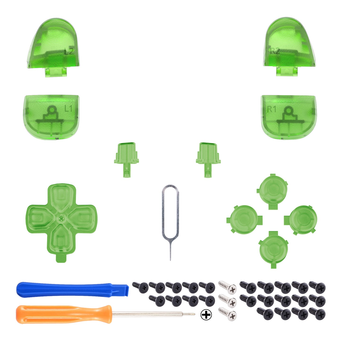 eXtremeRate Replacement Full Set Buttons Compatible with PS5 Controller BDM-030/040/050 - Clear Green