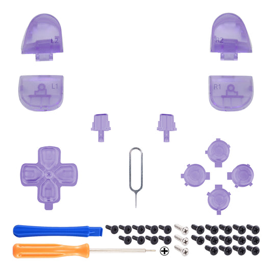 eXtremeRate Replacement Full Set Buttons Compatible with PS5 Controller BDM-030/040/050 - Clear Atomic Purple