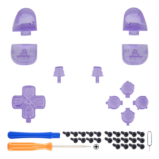 eXtremeRate Replacement Full Set Buttons Compatible with PS5 Controller BDM-030/040/050/060 - Clear Atomic Purple