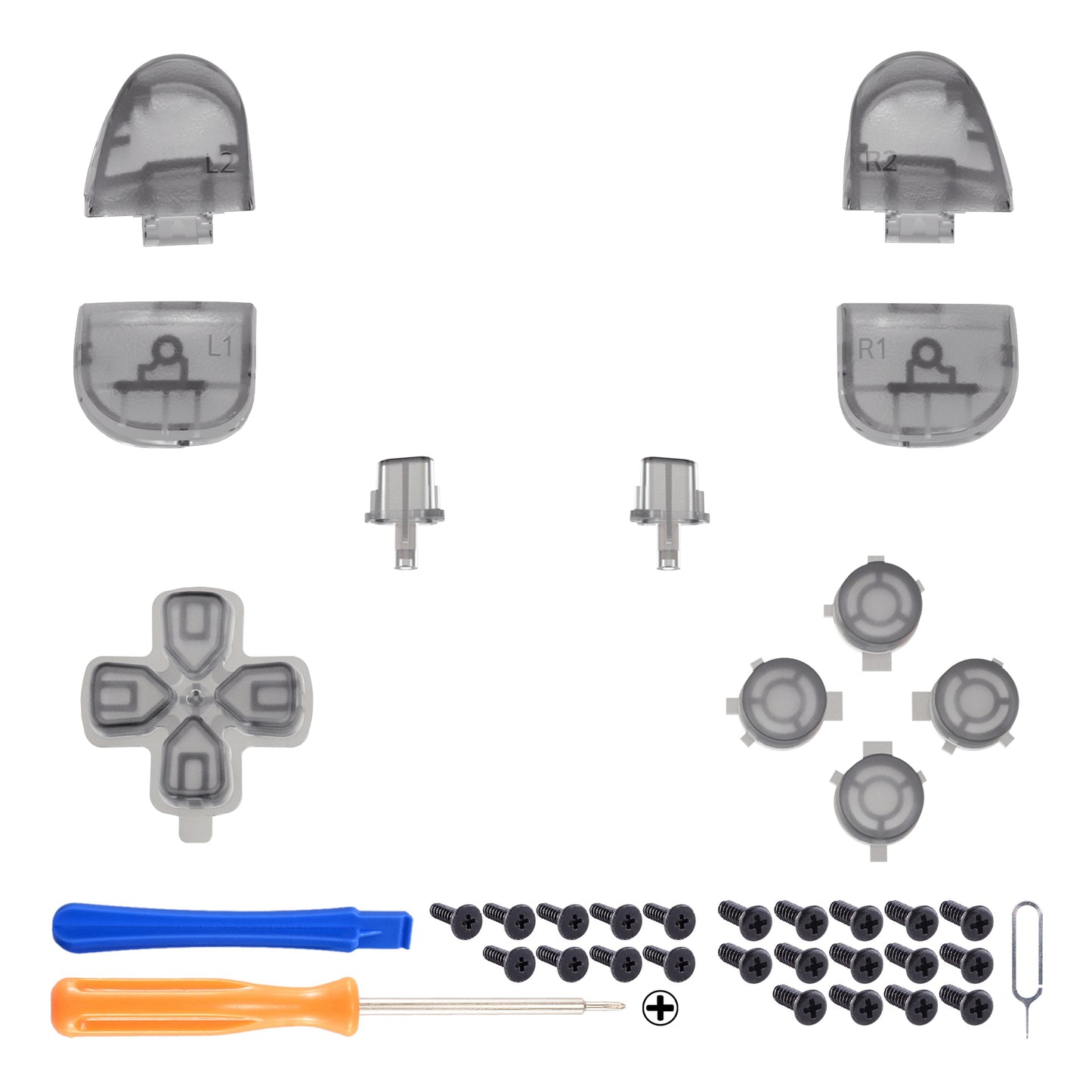 eXtremeRate Replacement Full Set Buttons Compatible with PS5 Controller BDM-030/040/050/060 - Clear Black