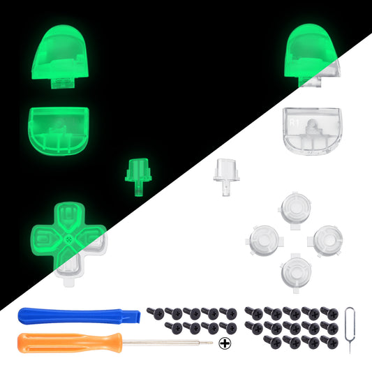 eXtremeRate Replacement Full Set Buttons Compatible with PS5 Controller BDM-030/040/050/060 - Glow in Dark - Green