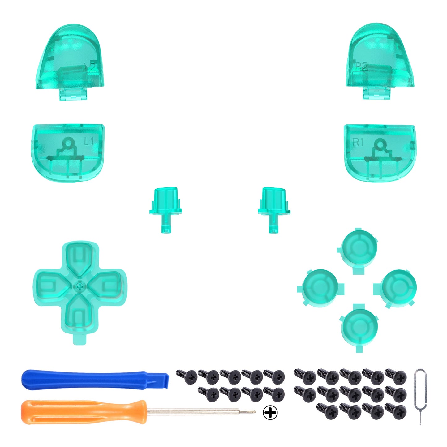 eXtremeRate Replacement Full Set Buttons Compatible with PS5 Controller BDM-030/040/050/060 - Emerald Green