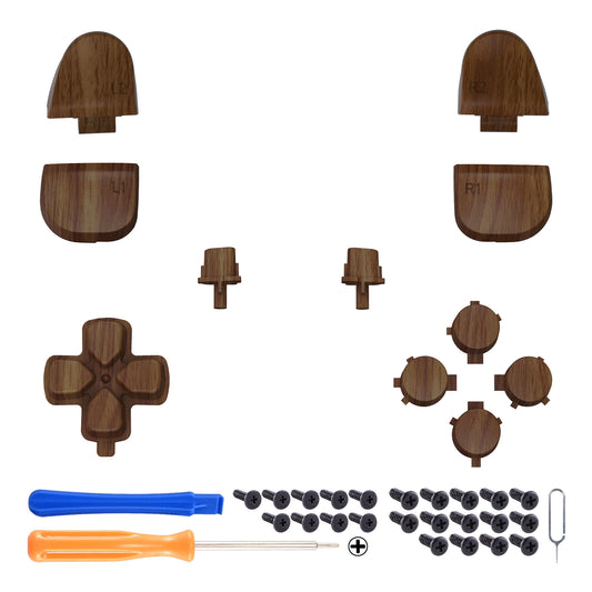 eXtremeRate Replacement Full Set Buttons Compatible with PS5 Controller BDM-030/040/050/060 - Wood Grain