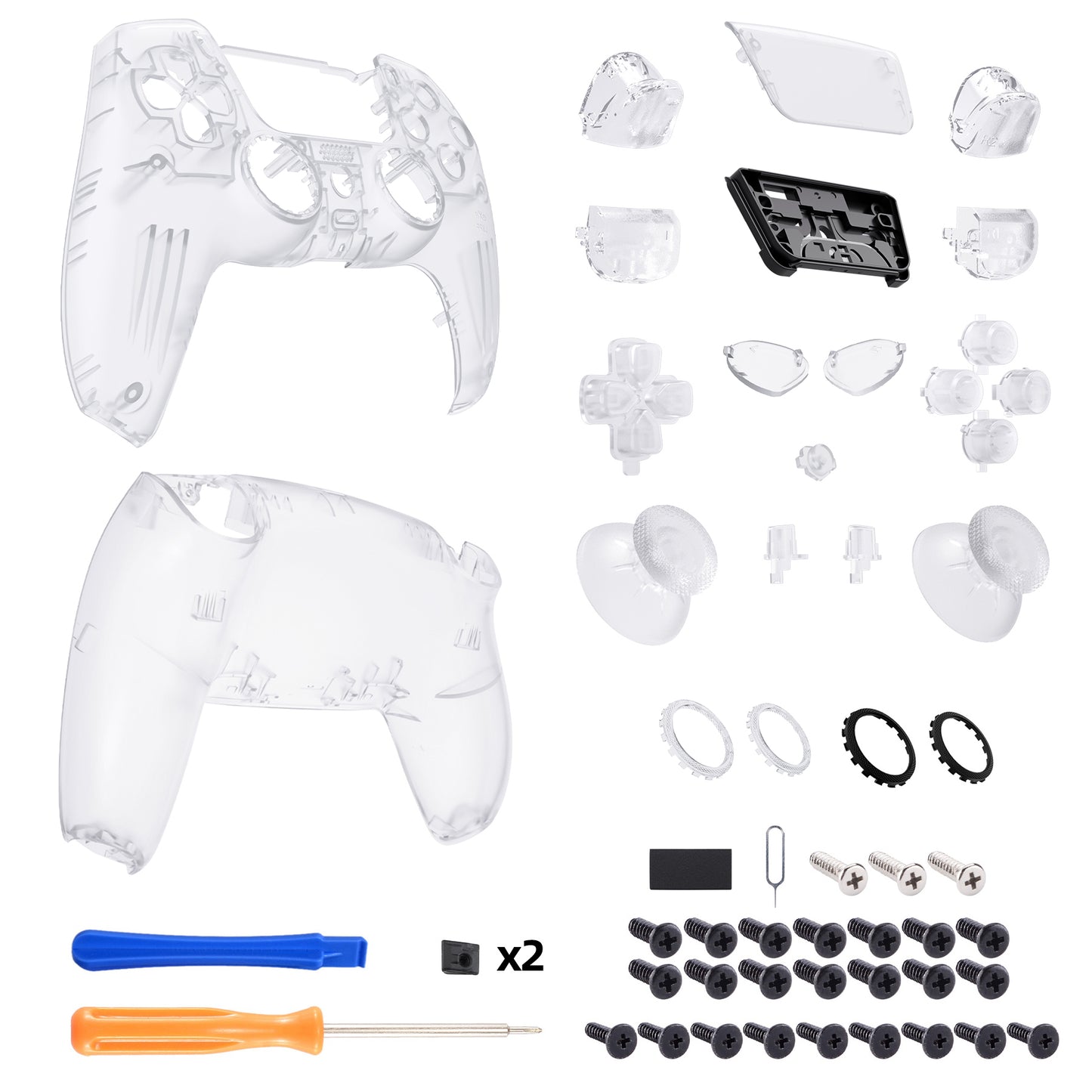 eXtremeRate LUNA Redesigned Replacement Full Set Shells with Buttons Compatible with PS5 Controller BDM-030/040/050 - Clear