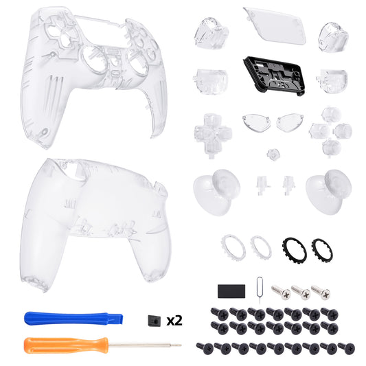 eXtremeRate LUNA Redesigned Replacement Full Set Shells with Buttons Compatible with PS5 Controller BDM-030/040/050 - Clear