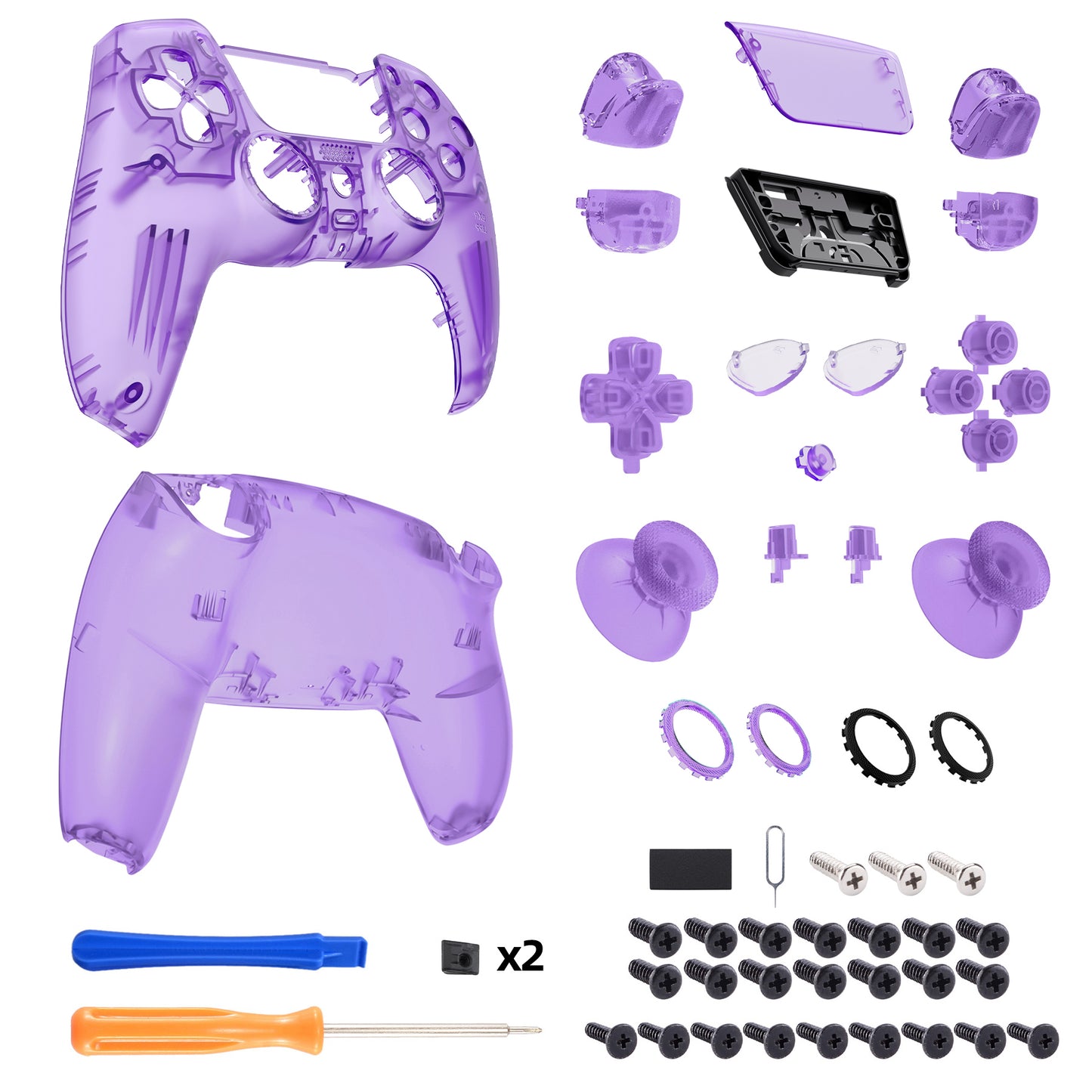 eXtremeRate LUNA Redesigned Replacement Full Set Shells with Buttons Compatible with PS5 Controller BDM-030/040/050 - Clear Atomic Purple