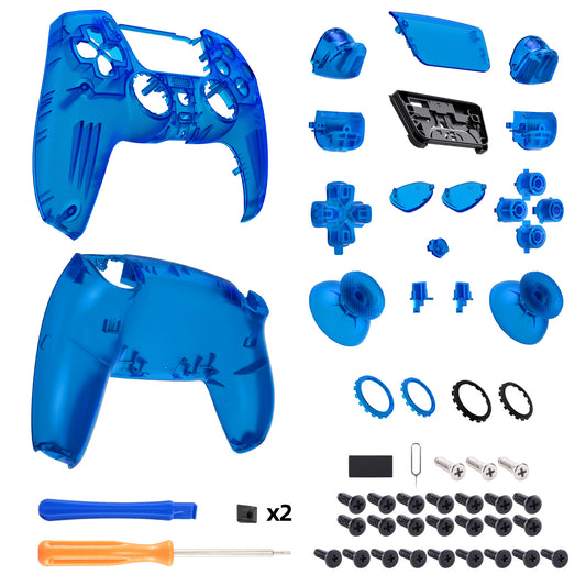 eXtremeRate LUNA Redesigned Replacement Full Set Shells with Buttons Compatible with PS5 Controller BDM-030/040/050 - Clear Blue