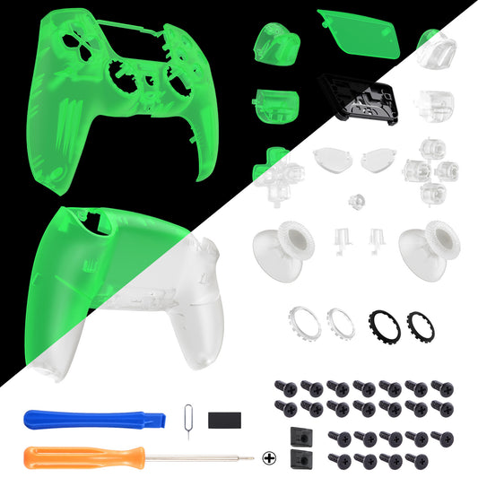 eXtremeRate LUNA Redesigned Replacement Full Set Shells with Buttons Compatible with PS5 Controller BDM-030/040/050 - Glow in Dark - Green