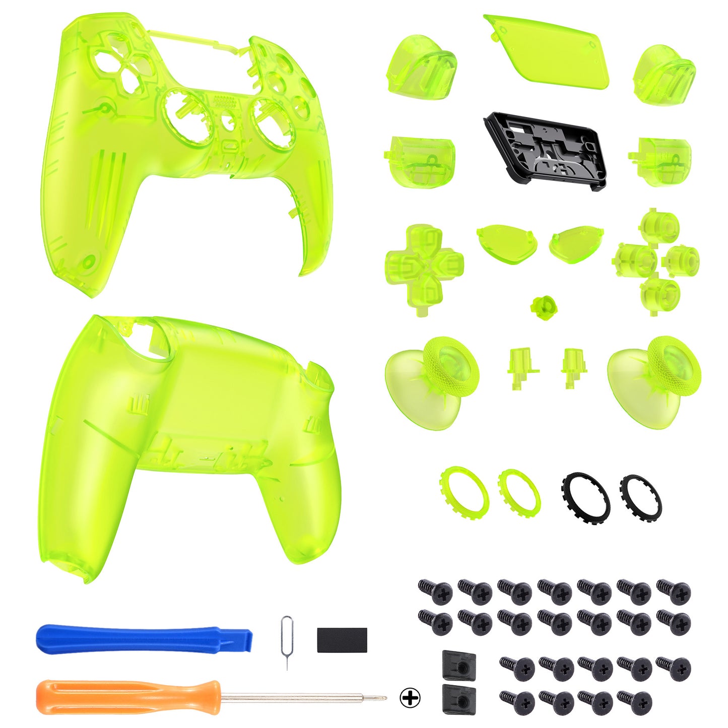 eXtremeRate LUNA Redesigned Replacement Full Set Shells with Buttons Compatible with PS5 Controller BDM-030/040/050 - Clear Lime Green