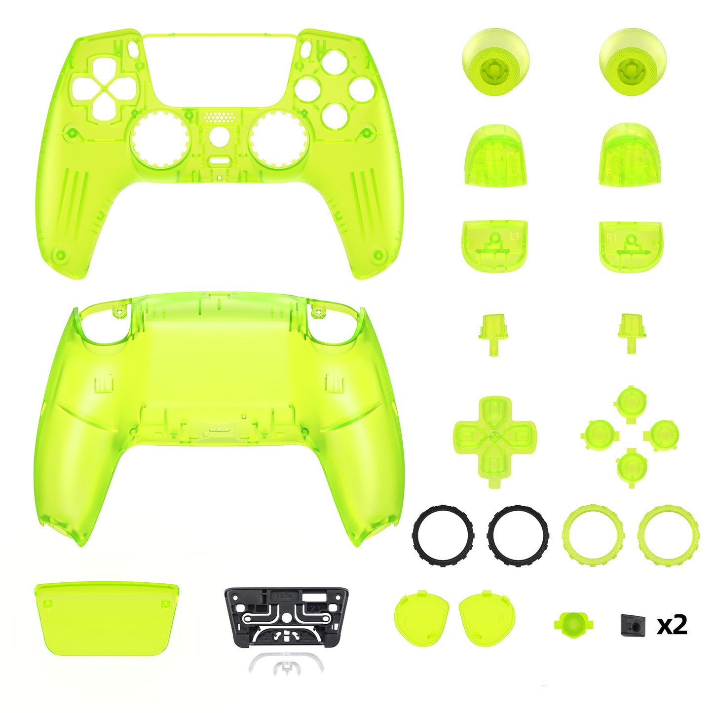 eXtremeRate LUNA Redesigned Replacement Full Set Shells with Buttons Compatible with PS5 Controller BDM-030/040/050 - Clear Lime Green