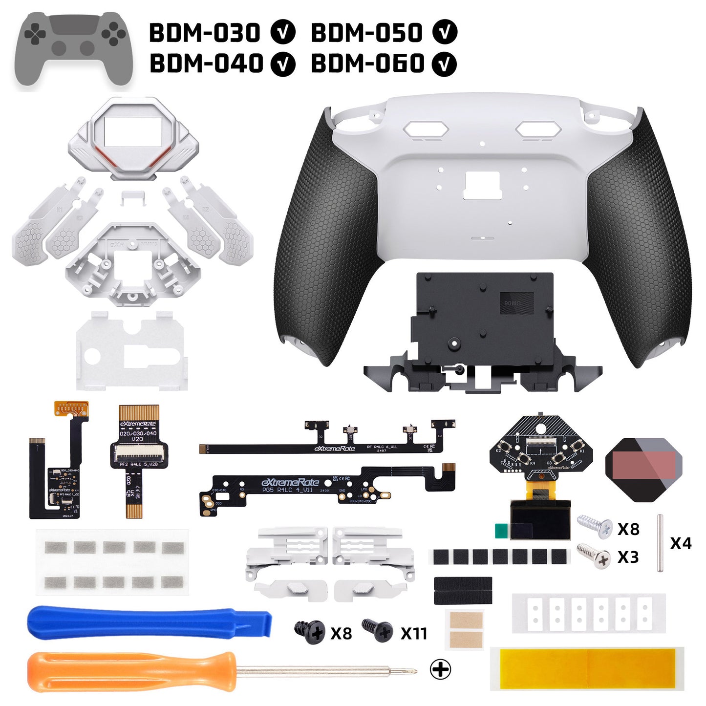 eXtremeRate SPARK Back Paddles Kit with OLED Display & Clicky Trigger Stops & Ergonomic Grips for PS5 Controller BDM-030/040/050/060 - Rubberized White & Black