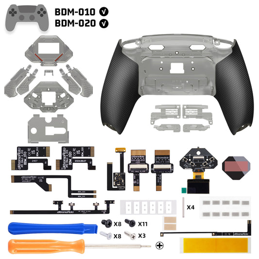eXtremeRate SPARK Back Paddles Kit with OLED Display & Clicky Trigger Stops & Ergonomic Grips for PS5 Controller BDM-010/020 - Rubberized Clear & Black