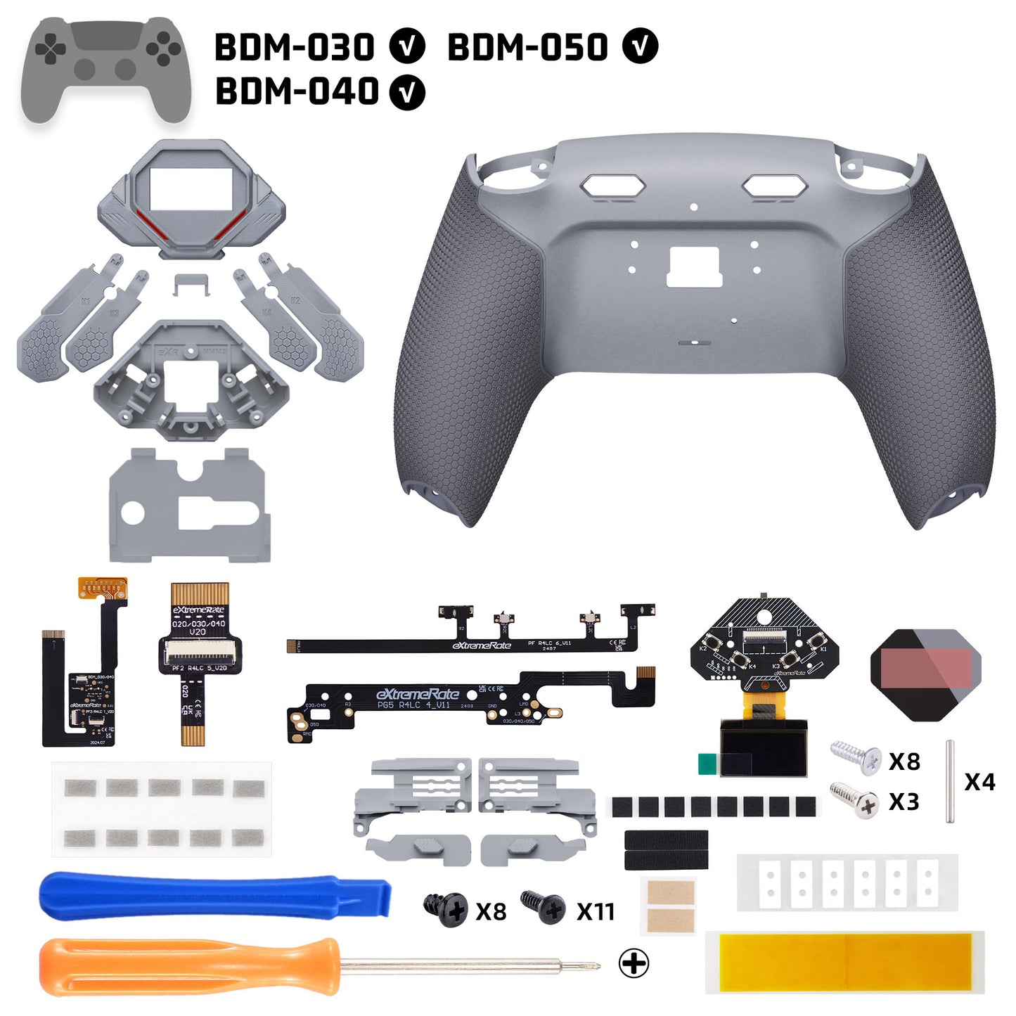 eXtremeRate SPARK Back Paddles Kit with OLED Display & Clicky Trigger Stops & Ergonomic Grips for PS5 Controller BDM-030/040/050 - Rubberized New Hope Gray & Classic Gray