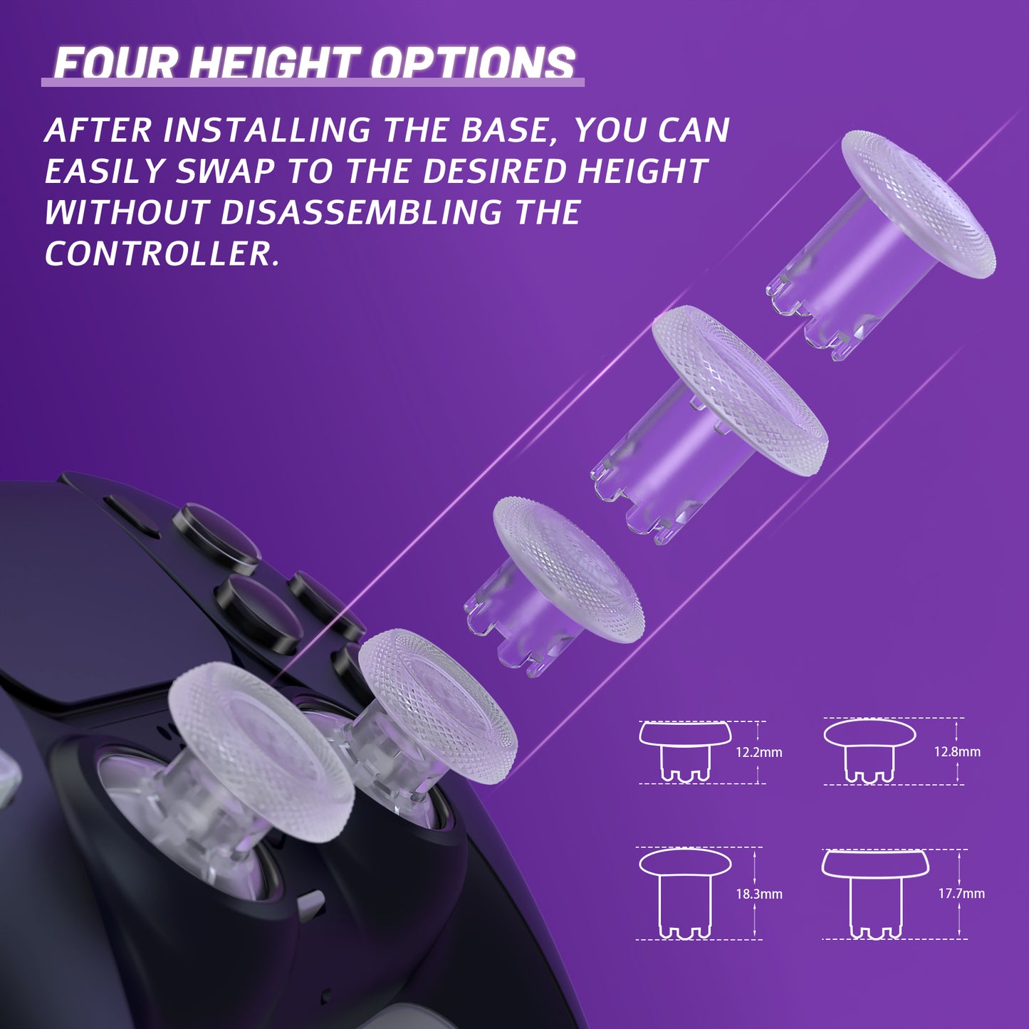 eXtremeRate ThumbsGear V3 Interchangeable Ergonomic Thumbstick for PS5 & PS4 Controller - Clear