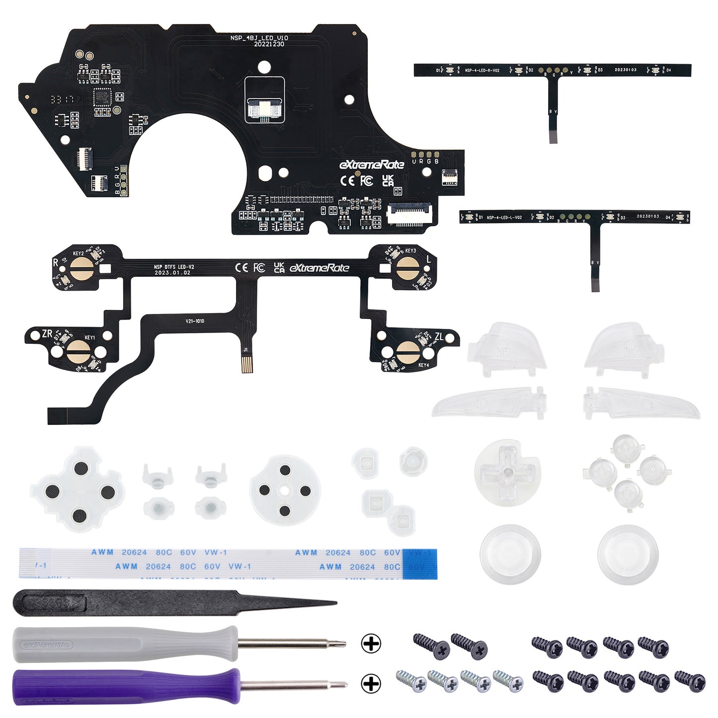 eXtremeRate Multi-Colors Luminated Button DTFS LED Kit for NS Switch Pro Controller - Clear