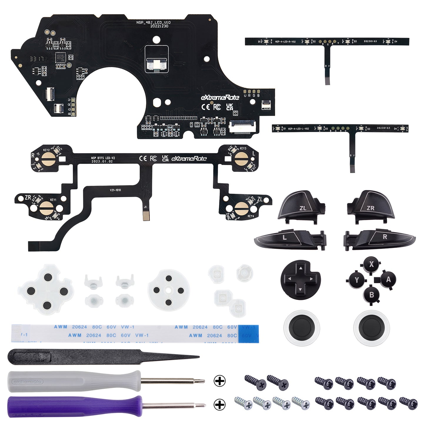 eXtremeRate Multi-Colors Luminated Button DTFS LED Kit for NS Switch Pro Controller - Black