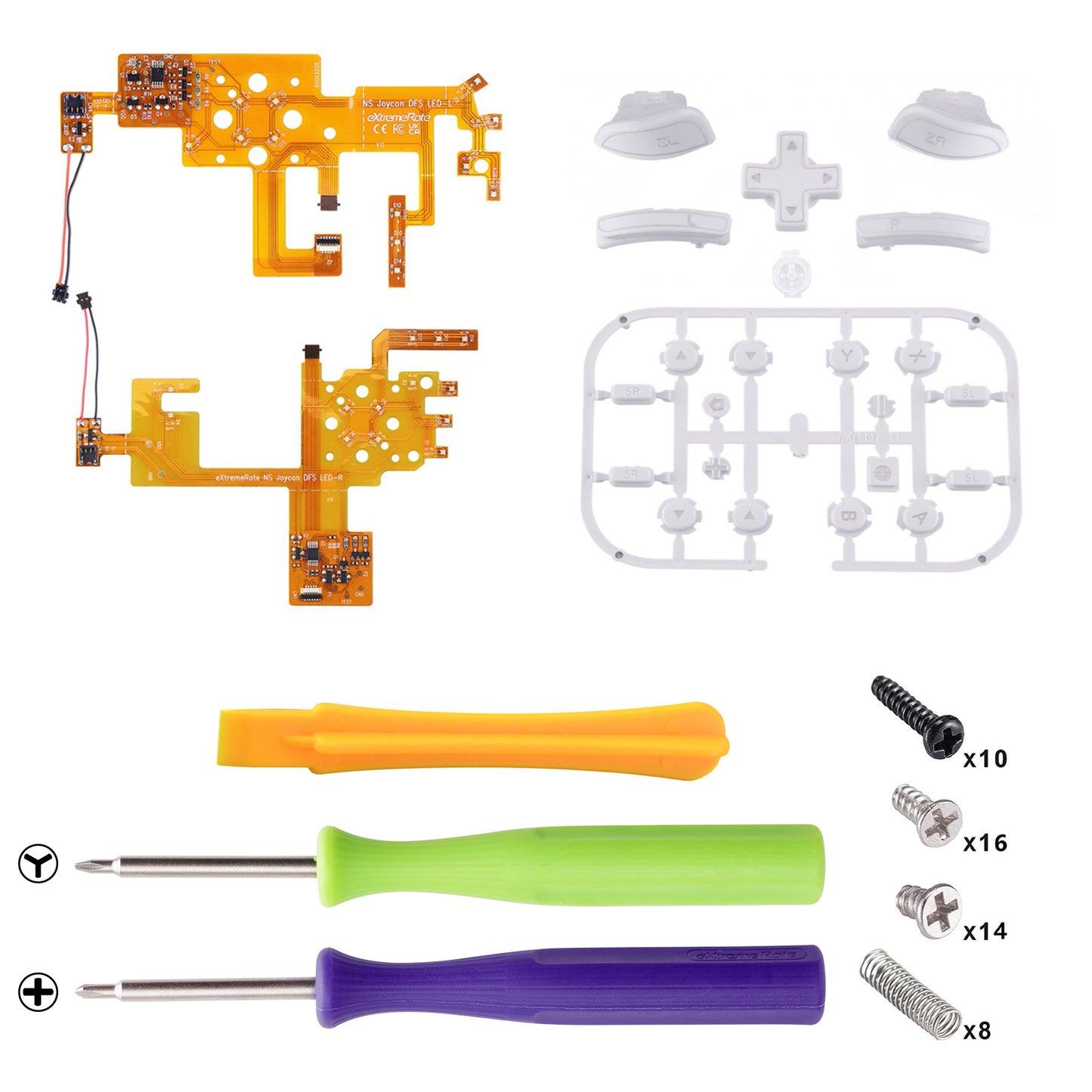 eXtremeRate Multi-Colors Luminated Buttons DFS LED Kit for NS Switch  & Switch OLED Model Joycon - White