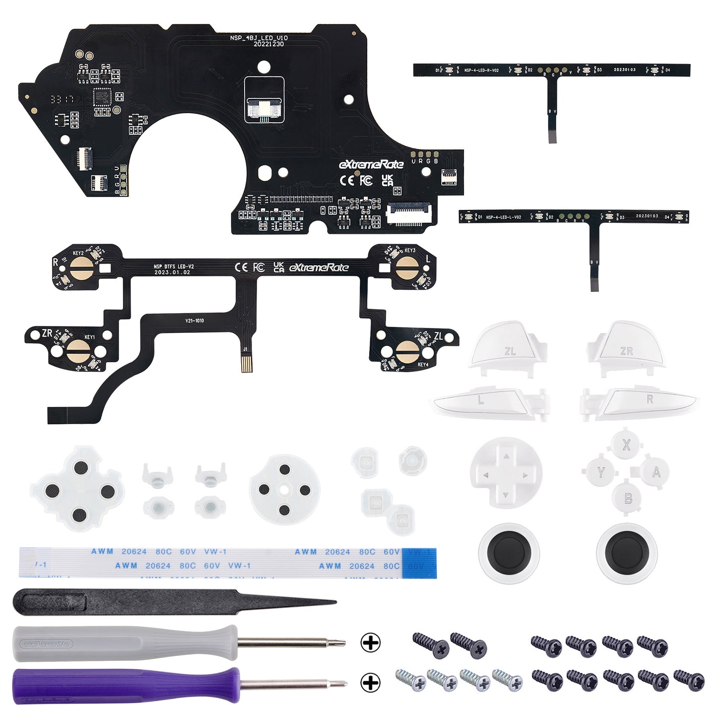 eXtremeRate Multi-Colors Luminated Button DTFS LED Kit for NS Switch Pro Controller - White
